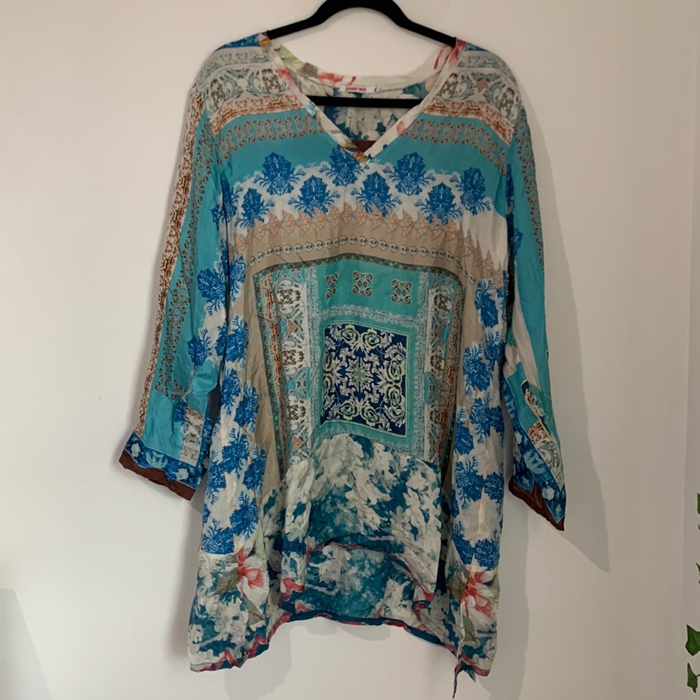 Johnny Was Silk Patchwork Tunic Top